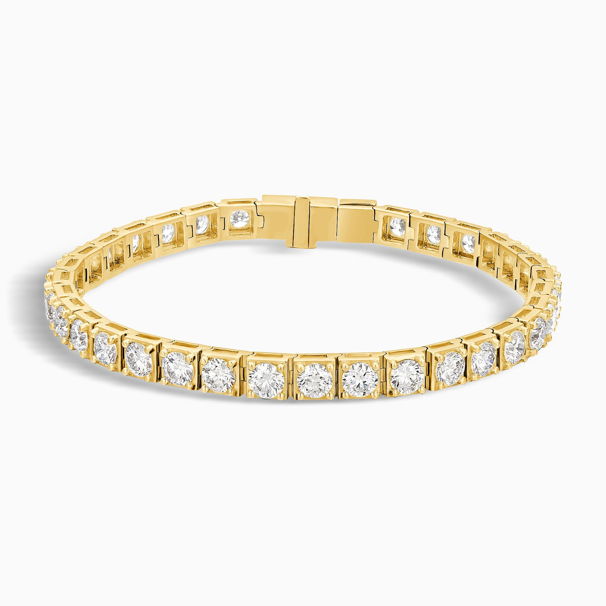 Round Brilliant Box Link Diamond Tennis Bracelet in 14K Yellow Gold