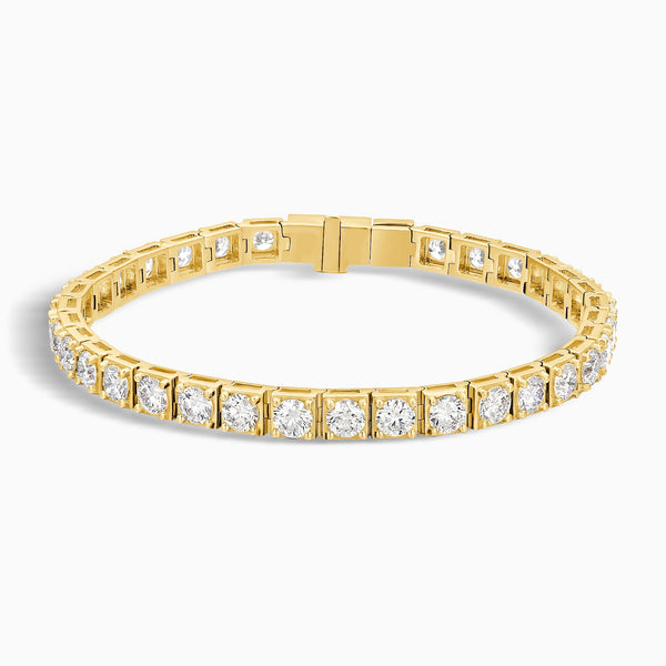 Round Brilliant Box Link Diamond Tennis Bracelet in 14K Yellow Gold