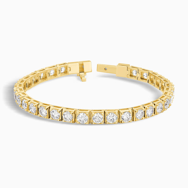 Round Brilliant Box Link Diamond Tennis Bracelet in 14K Yellow Gold