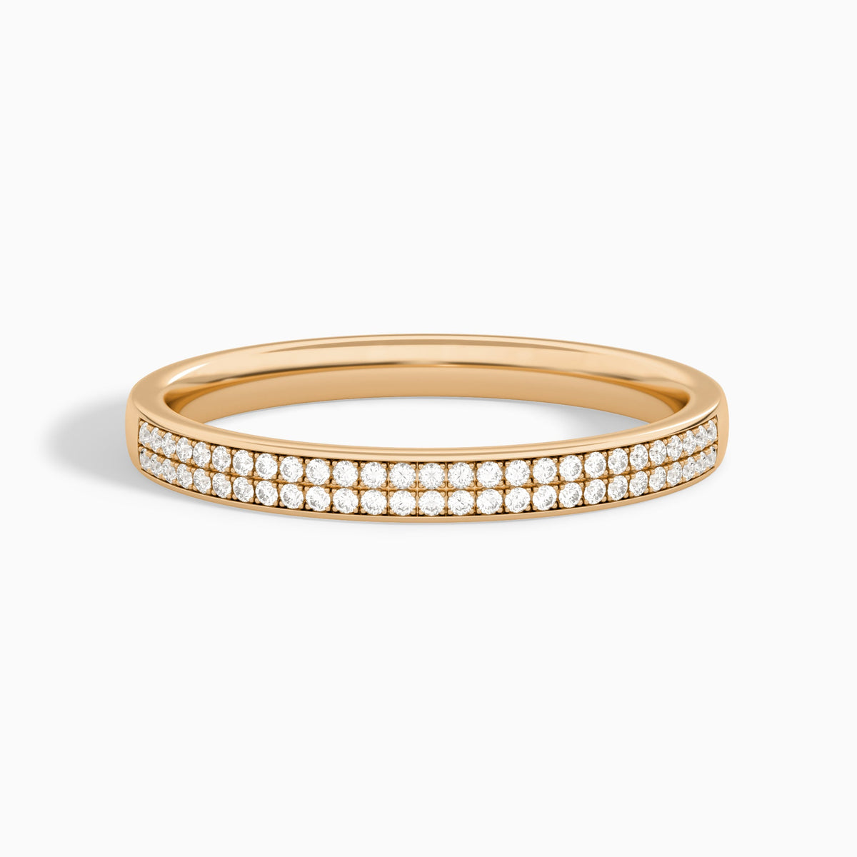 Two Row Pave Diamond Ring in 14K Rose Gold