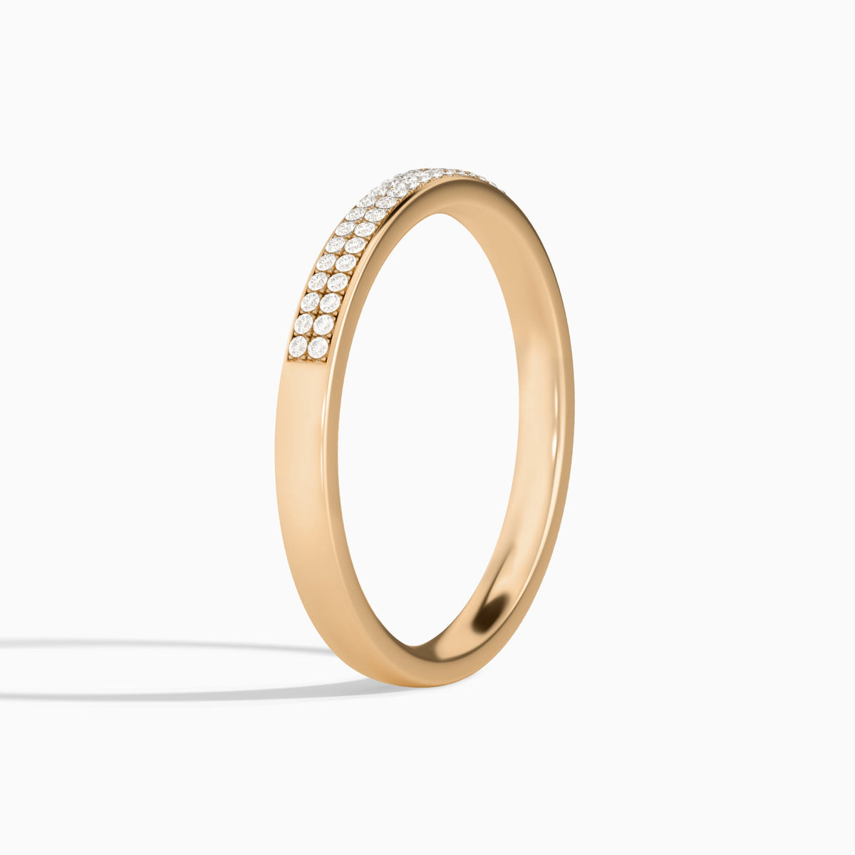 Two Row Pave Diamond Ring in 14K Rose Gold
