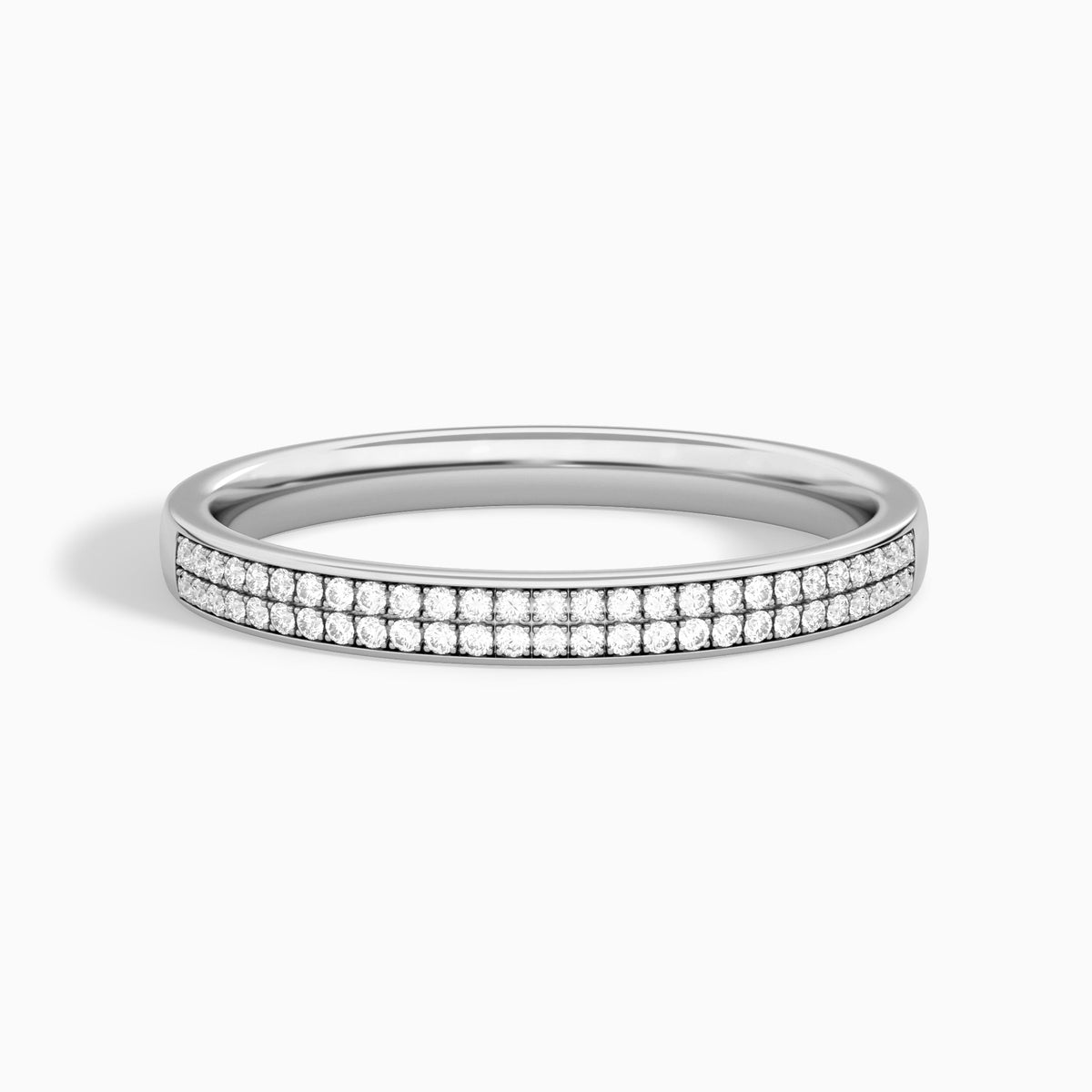 Two Row Pave Diamond Ring in 18K White Gold