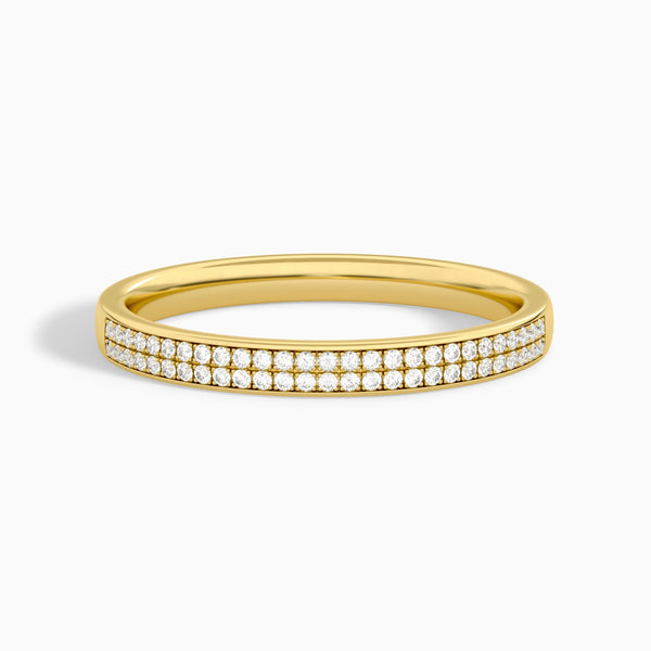 Two Row Pave Diamond Ring in 18K Yellow Gold