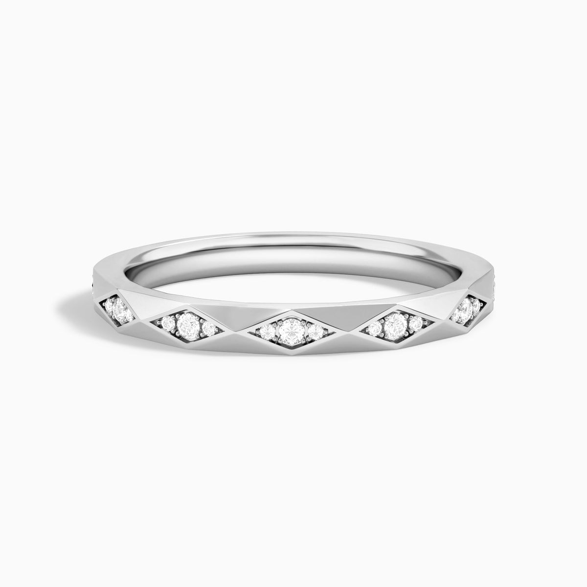 Adorned Faceted Diamond Ring in Platinum