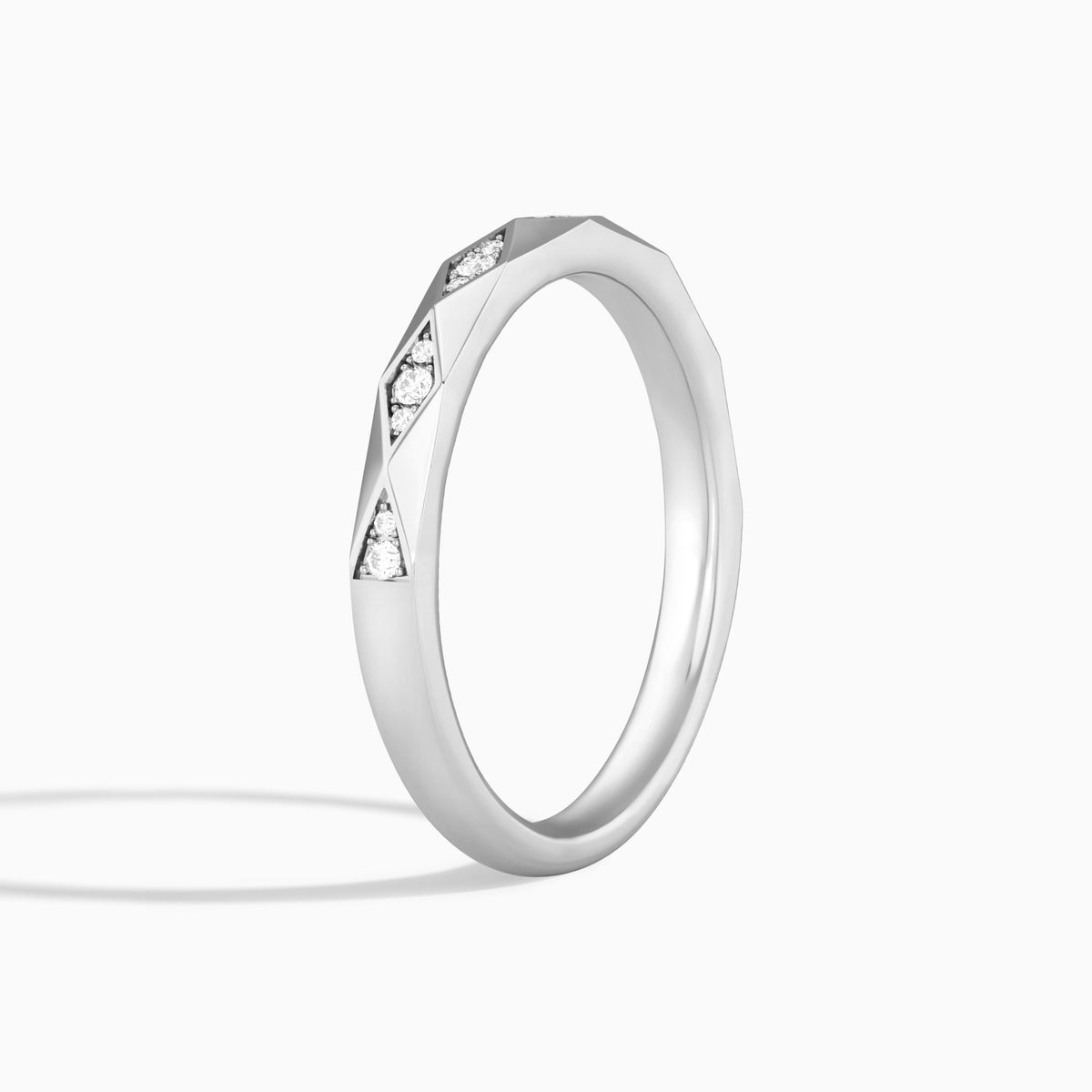 Adorned Faceted Diamond Ring in 18K White Gold