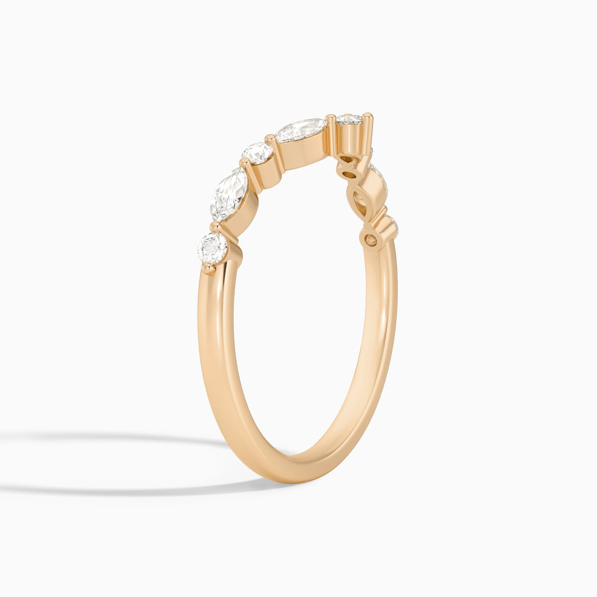 Luxe Curved Round and Marquise Diamond Ring in 14K Rose Gold