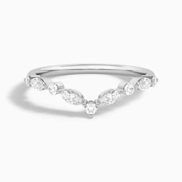 Luxe Curved Round and Marquise Diamond Ring in 14K White Gold
