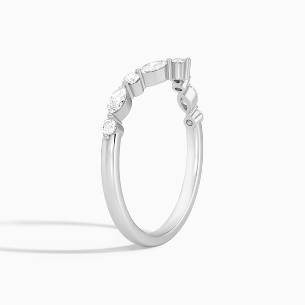 Luxe Curved Round and Marquise Diamond Ring in 14K White Gold