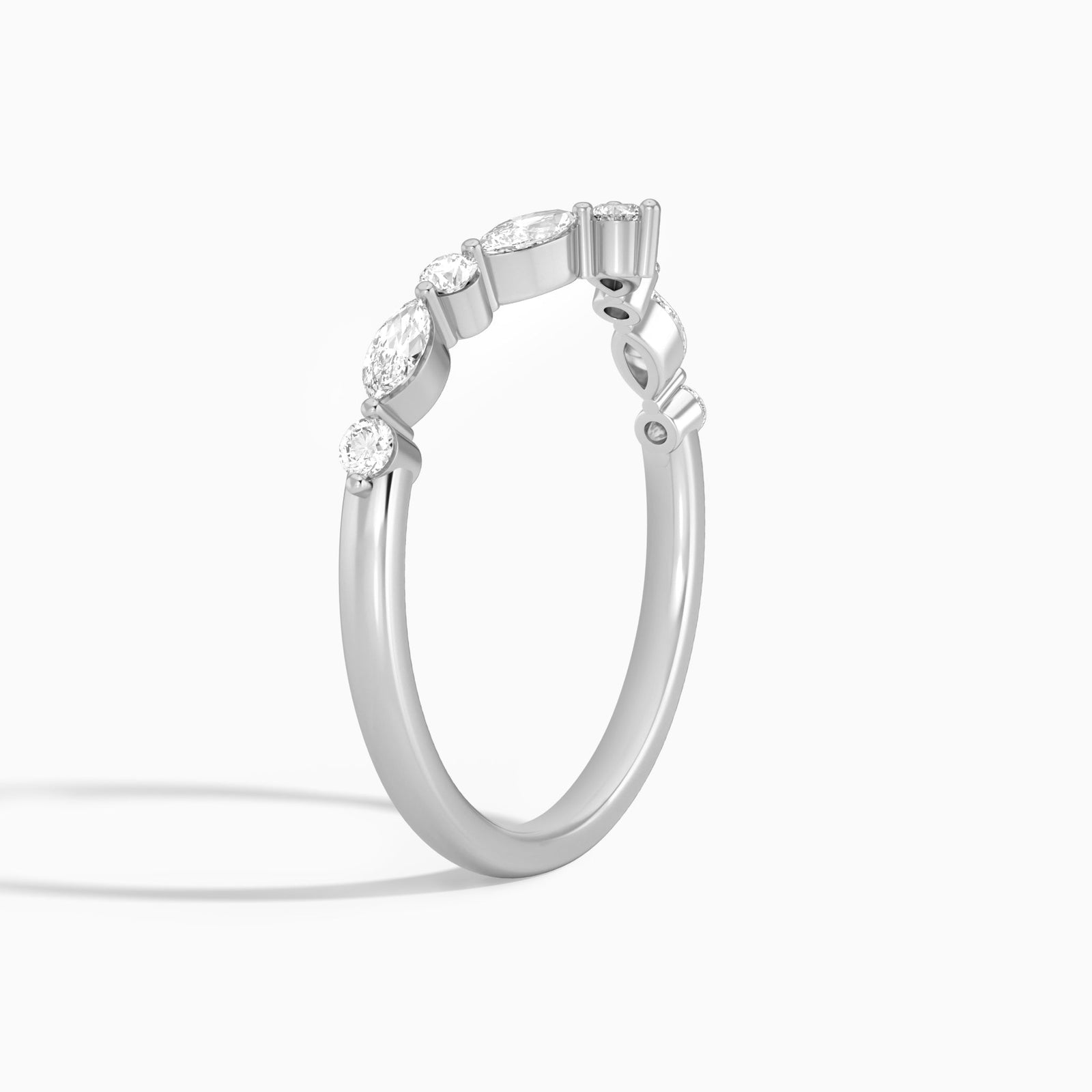 Luxe Curved Round and Marquise Diamond Ring