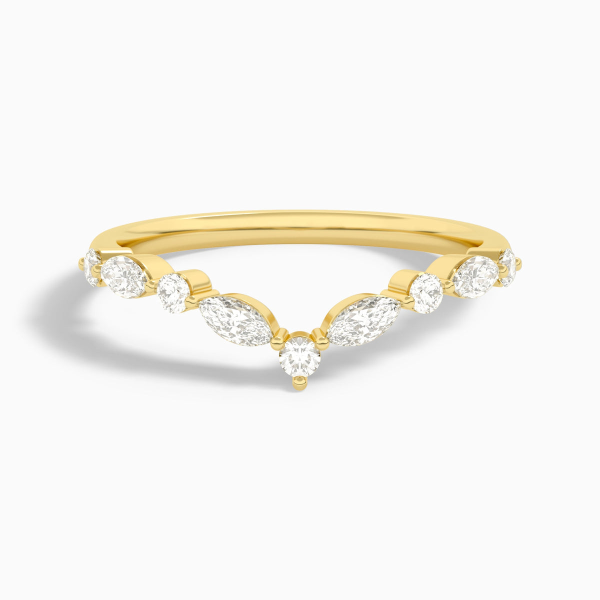 Luxe Curved Round and Marquise Diamond Ring in 14K Yellow Gold