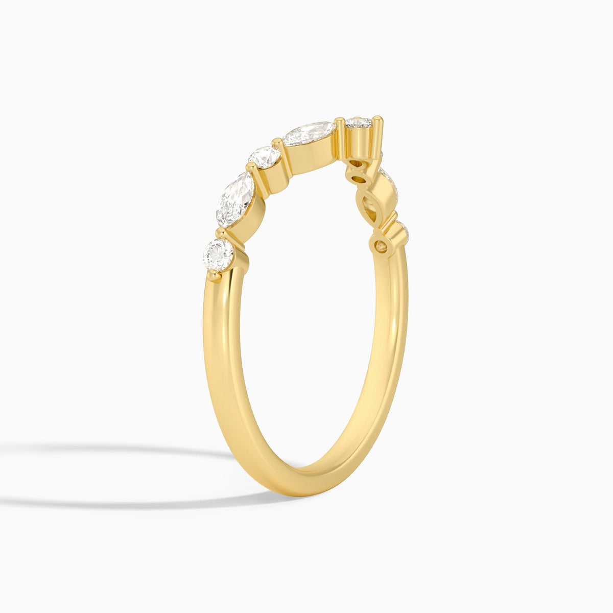 Luxe Curved Round and Marquise Diamond Ring in 14K Yellow Gold