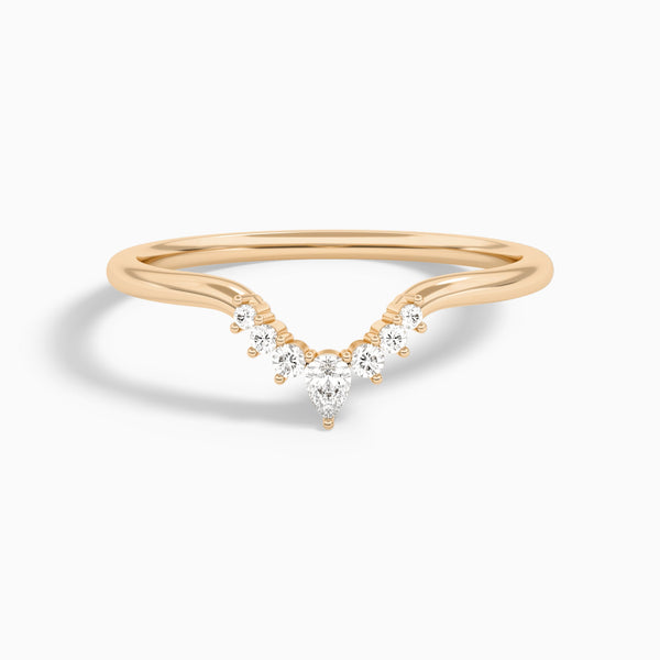 Crescent Round and Pear Diamond Ring in 14K Rose Gold