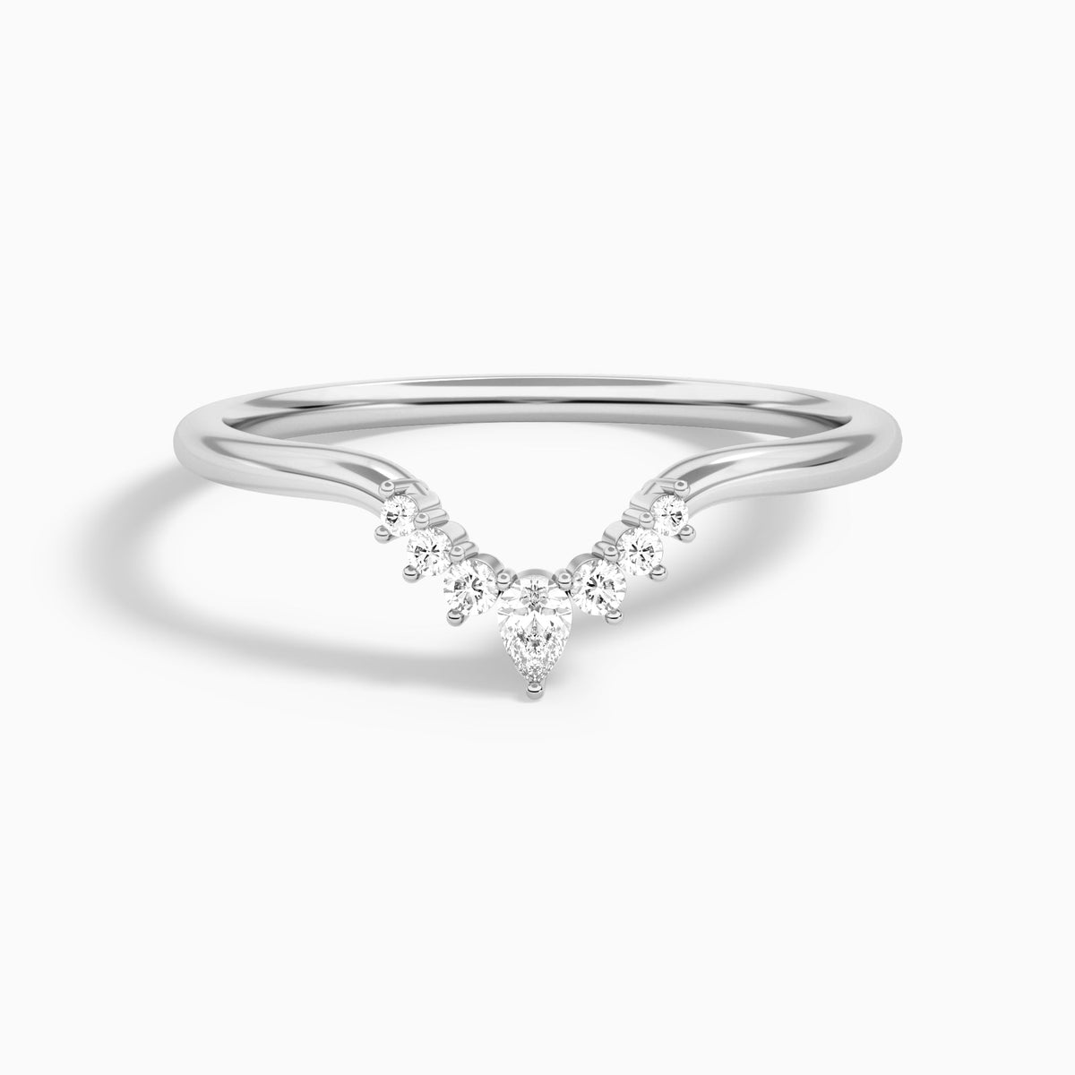 Crescent Round and Pear Diamond Ring in 18K White Gold