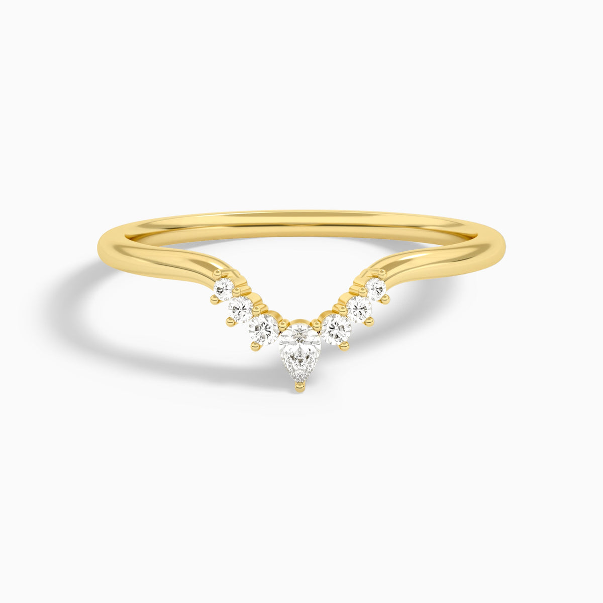Crescent Round and Pear Diamond Ring in 18K Yellow Gold