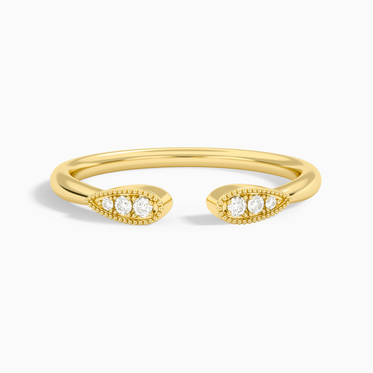 Vintage Inspired Milgrain Diamond Open Ring in 18K Yellow Gold
