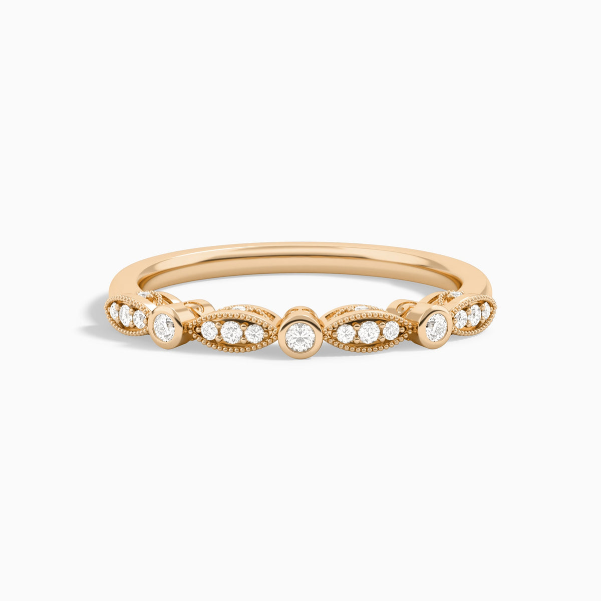 Art Deco Milgrain Bezel Diamond Ring in 14K Rose Gold
