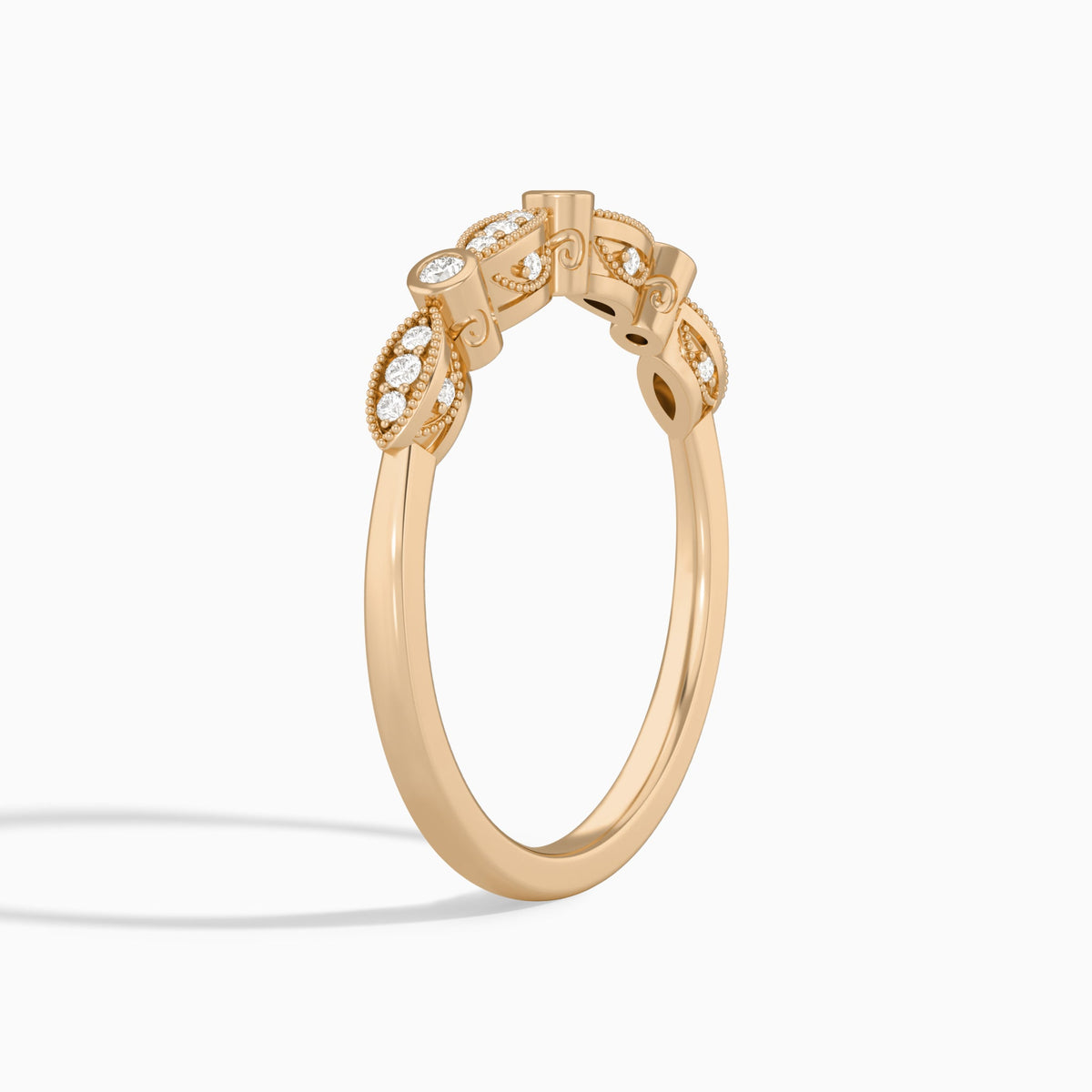 Art Deco Milgrain Bezel Diamond Ring in 14K Rose Gold