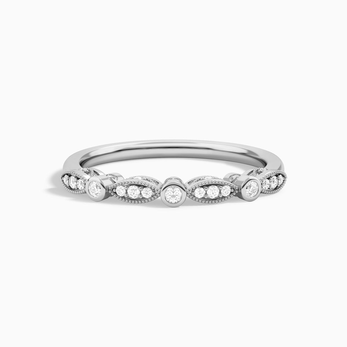 Art Deco Milgrain Bezel Diamond Ring in 14K White Gold