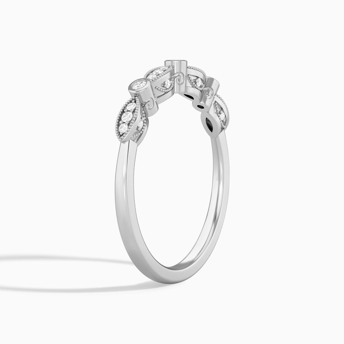 Art Deco Milgrain Bezel Diamond Ring in 18K White Gold