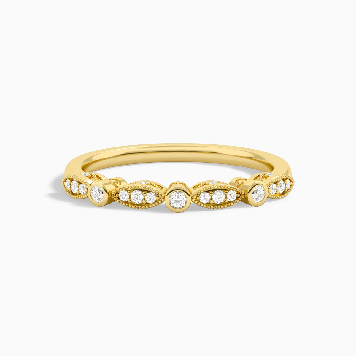 Art Deco Milgrain Bezel Diamond Ring in 18K Yellow Gold