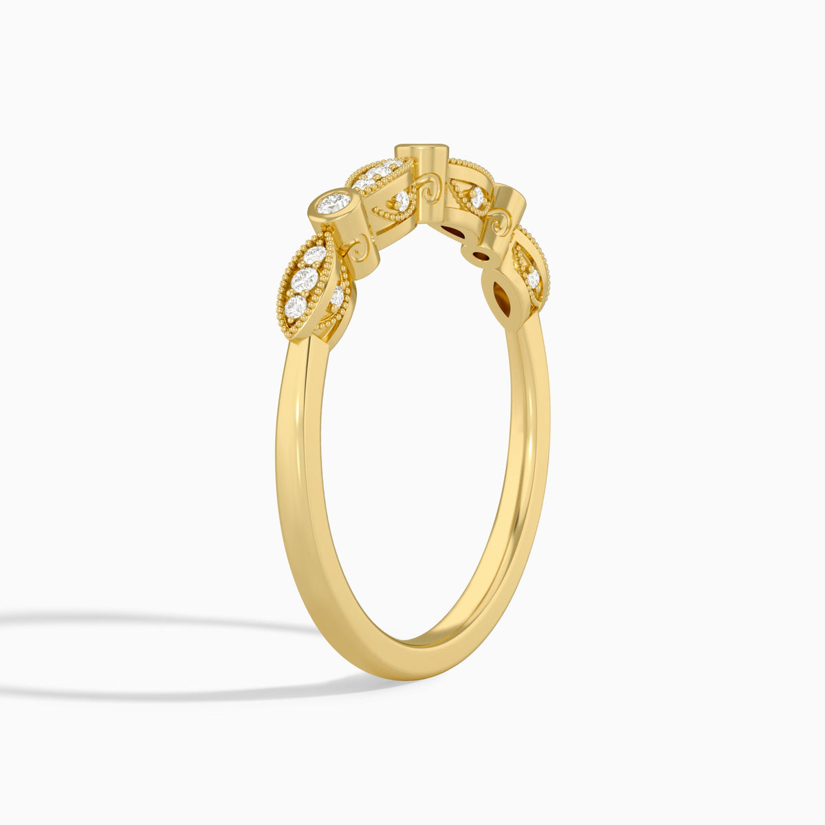 Art Deco Milgrain Bezel Diamond Ring in 18K Yellow Gold