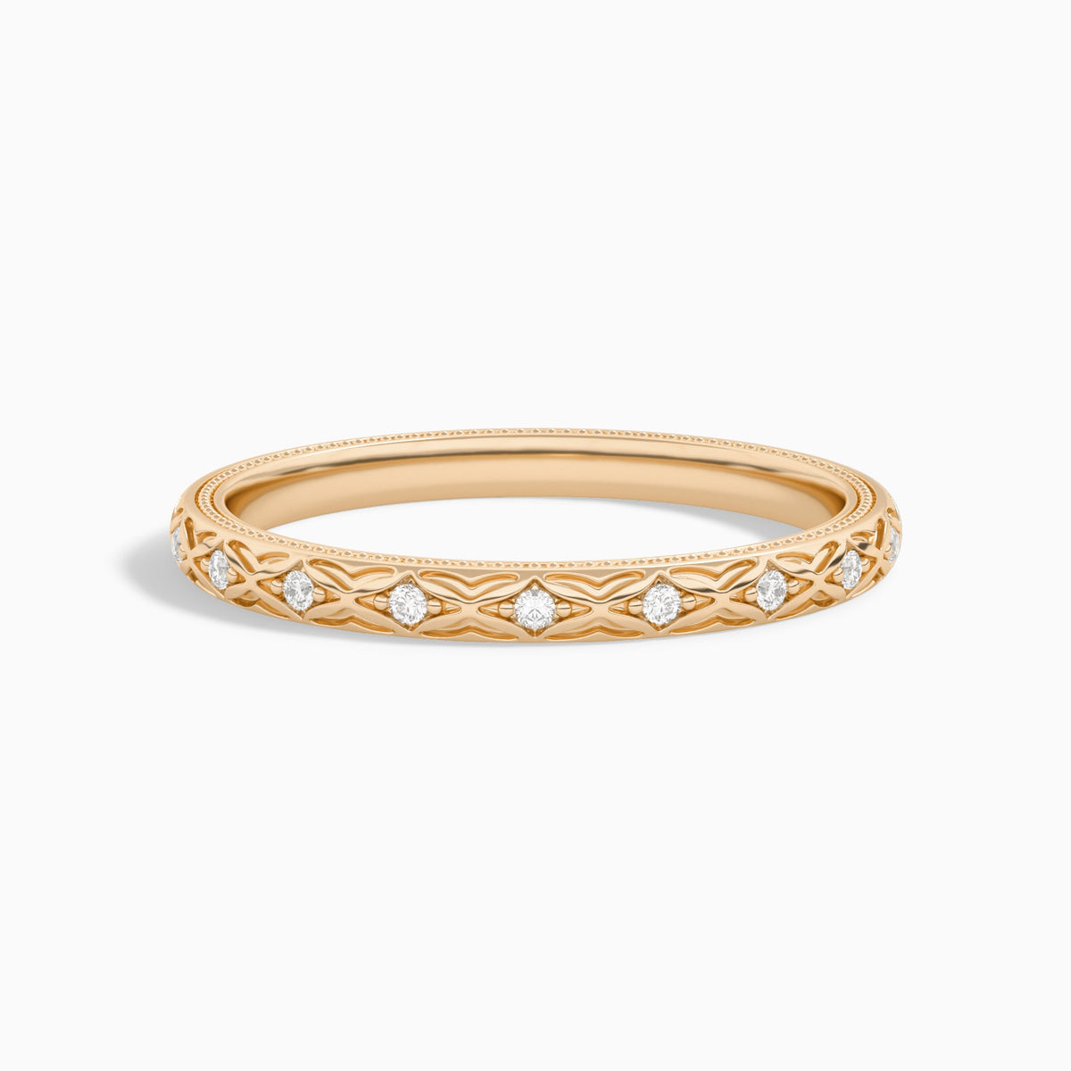 Elara Engraved Diamond Ring in 14K Rose Gold
