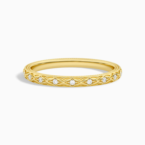 Elara Engraved Diamond Ring in 14K Yellow Gold