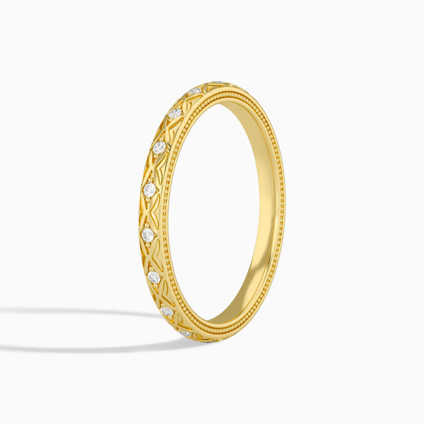 Elara Engraved Diamond Ring in 14K Yellow Gold