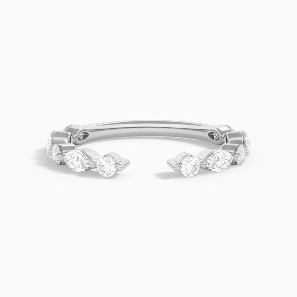 Luxe Round and Marquise Diamond Open Ring in 14K White Gold