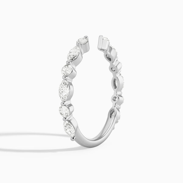 Luxe Round and Marquise Diamond Open Ring in 14K White Gold