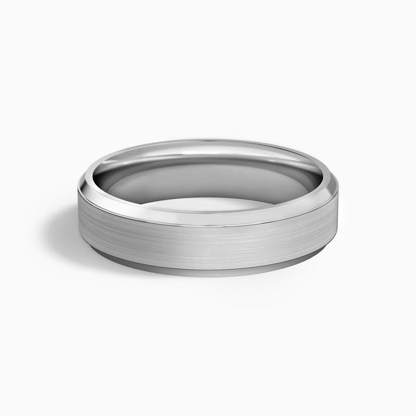 Brushed Beveled Edge Wedding Band in 18K White Gold
