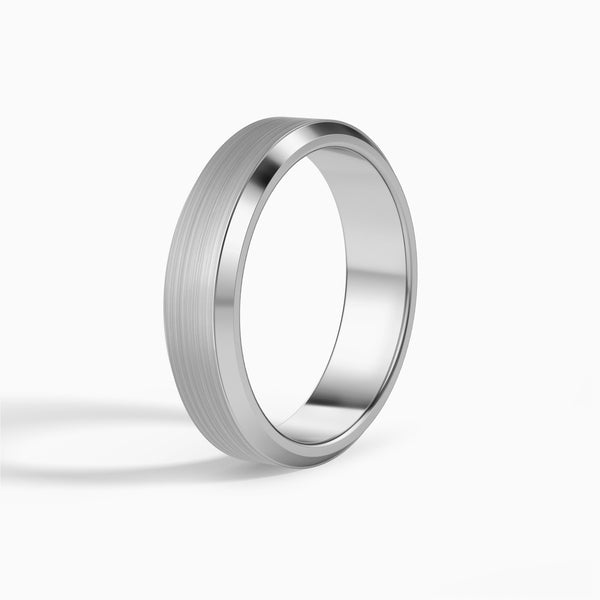 Brushed Beveled Edge Wedding Band in 18K White Gold