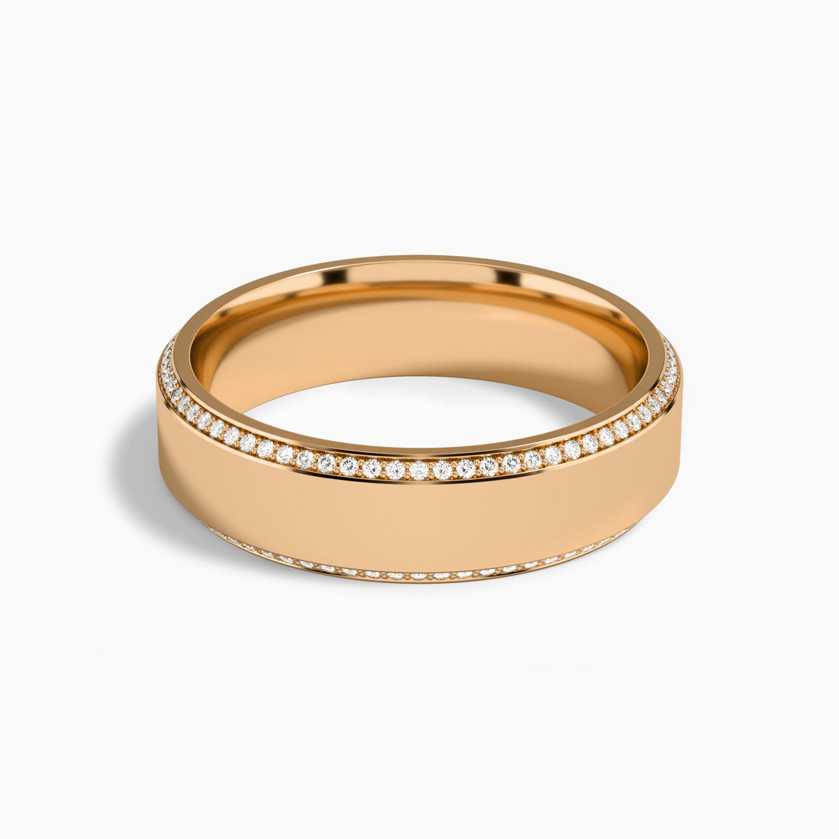 Beveled Edge Diamond Wedding Band in 14K Rose Gold
