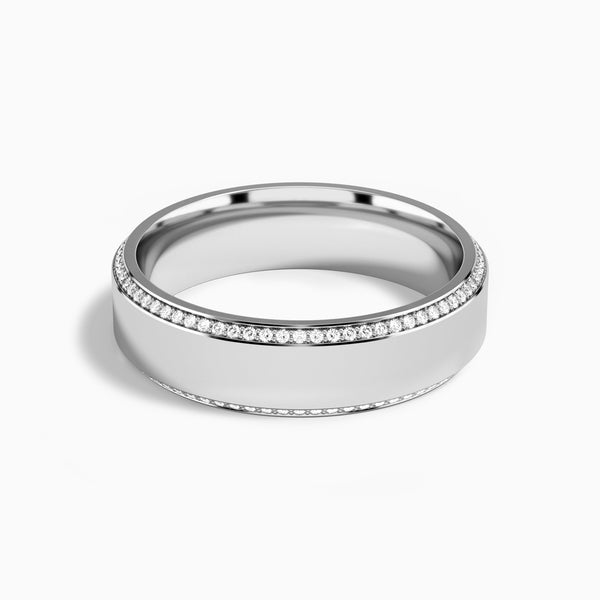 Beveled Edge Diamond Wedding Band in 18K White Gold