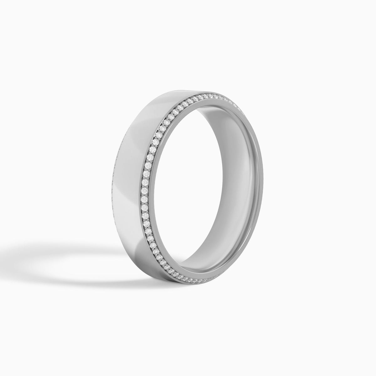 Beveled Edge Diamond Wedding Band in 18K White Gold