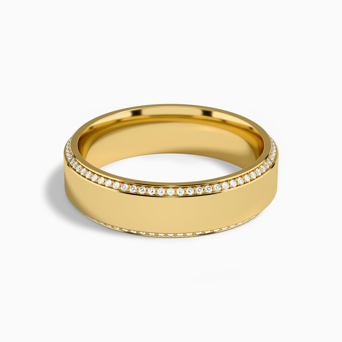 Beveled Edge Diamond Wedding Band in 18K Yellow Gold