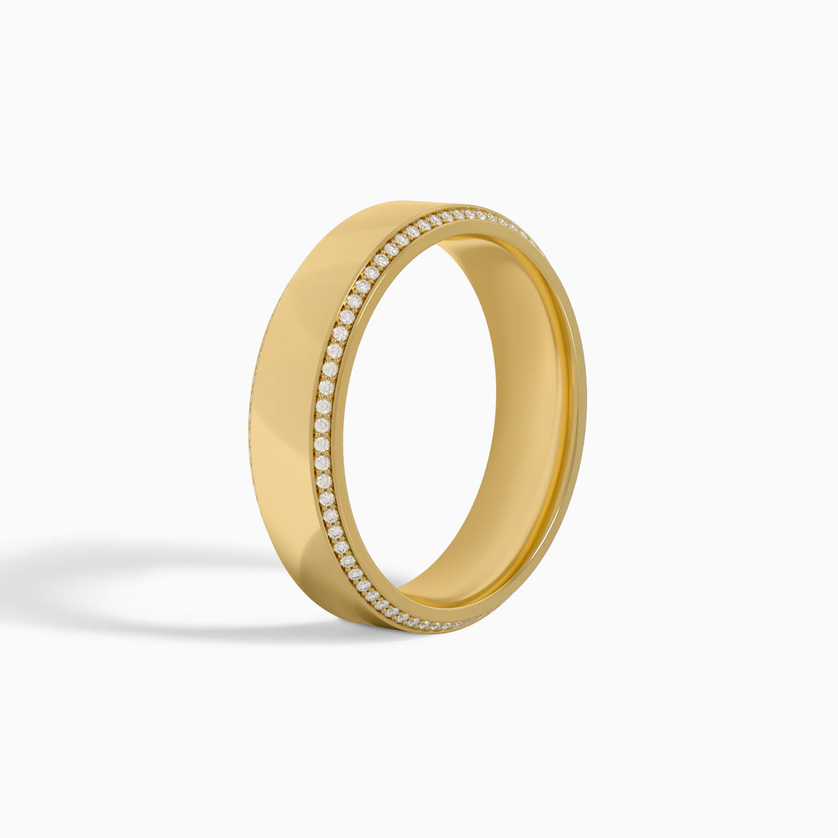 Beveled Edge Diamond Wedding Band in 18K Yellow Gold
