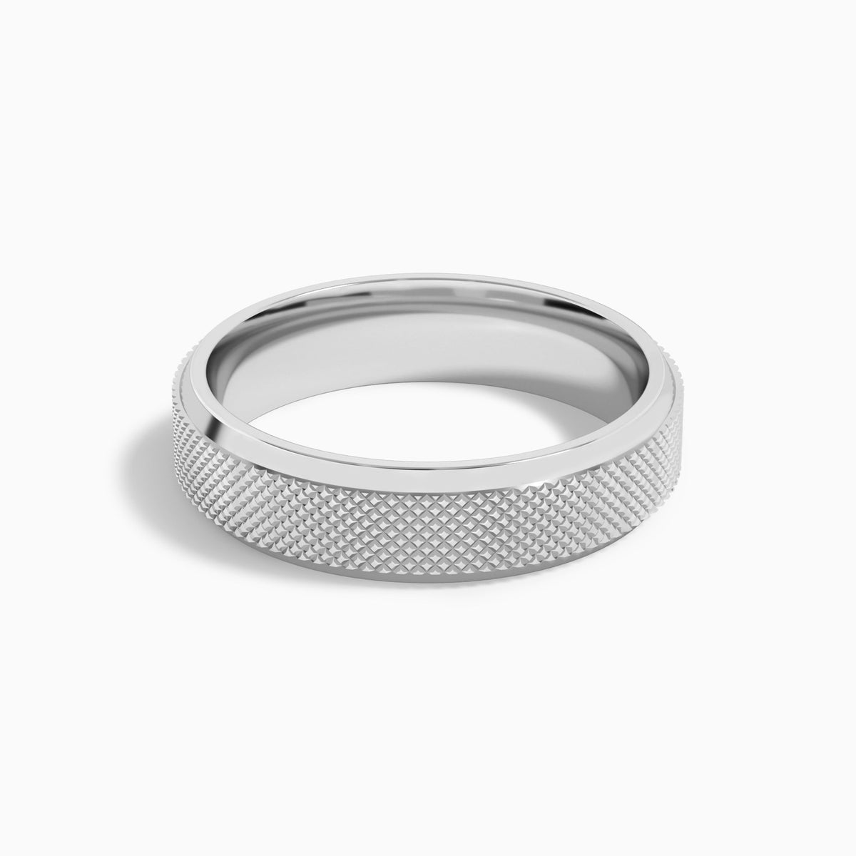Beveled Edge Knurled Wedding Band in Platinum
