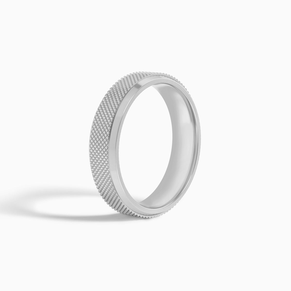 Beveled Edge Knurled Wedding Band in Platinum
