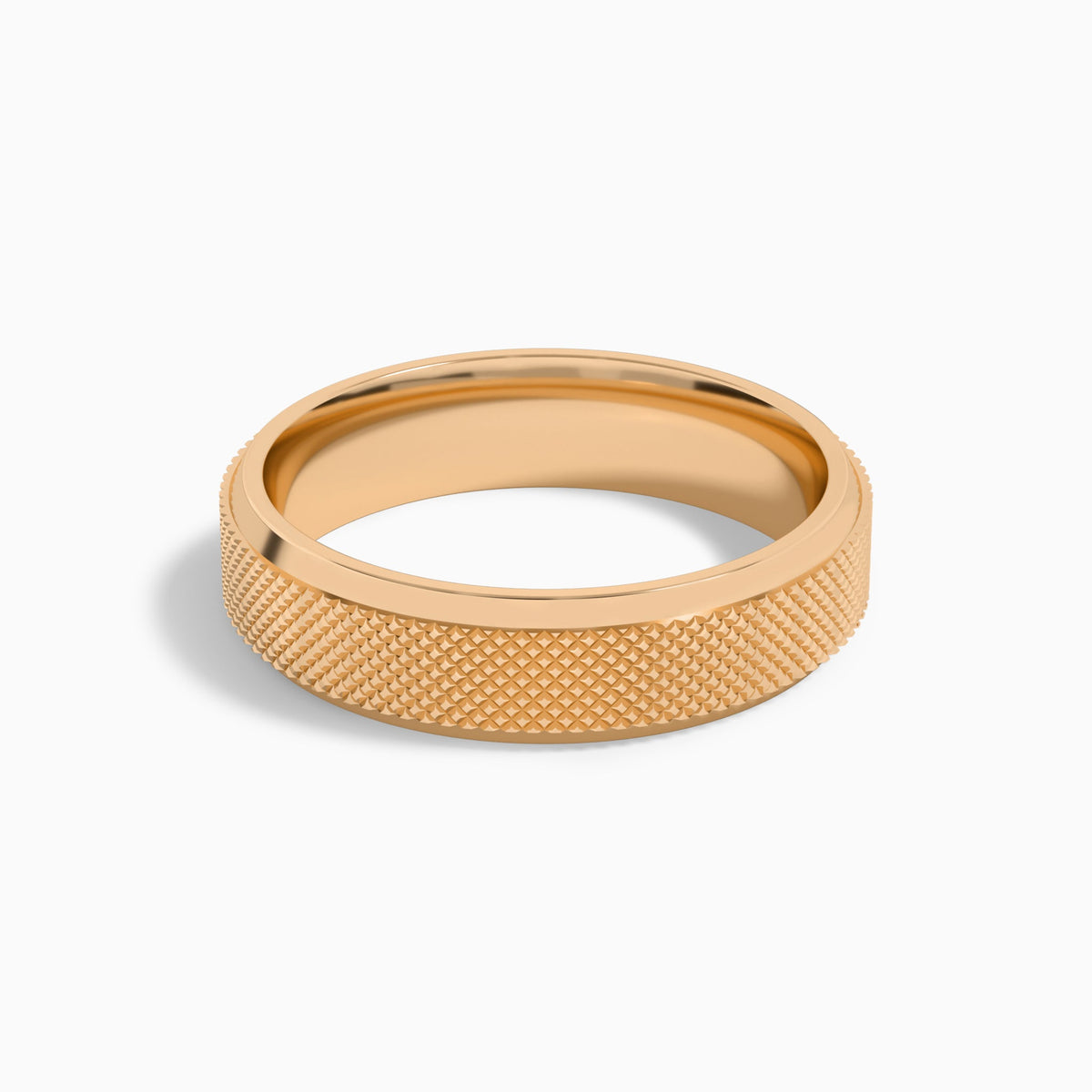 Beveled Edge Knurled Wedding Band in 14K Rose Gold