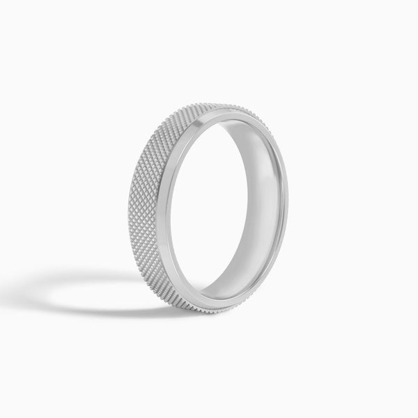 Beveled Edge Knurled Wedding Band in 18K White Gold