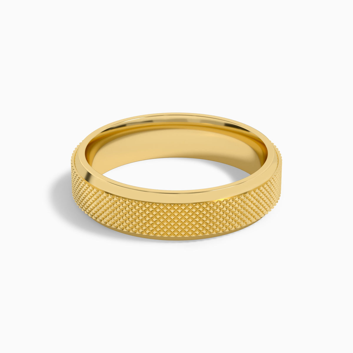Beveled Edge Knurled Wedding Band in 18K Yellow Gold