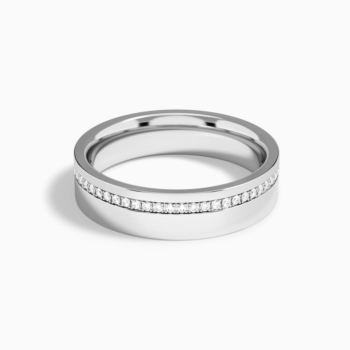 Half Channel Set Flat Edge Diamond Wedding Band in Platinum