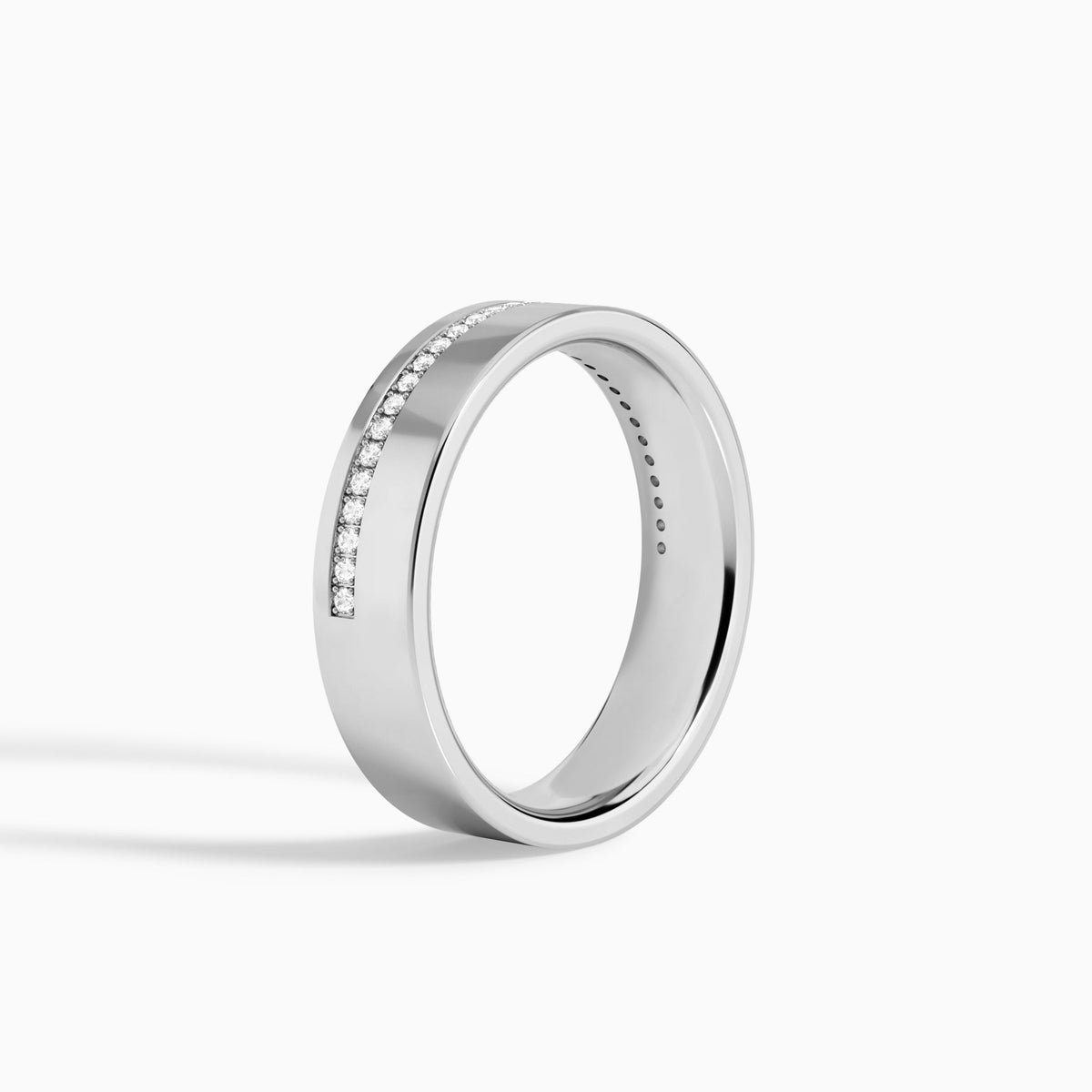 Half Channel Set Flat Edge Diamond Wedding Band in Platinum