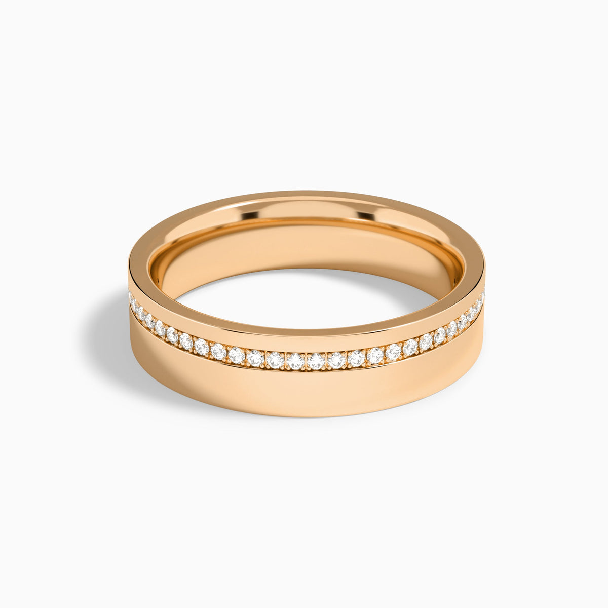 Half Channel Set Flat Edge Diamond Wedding Band in 14K Rose Gold