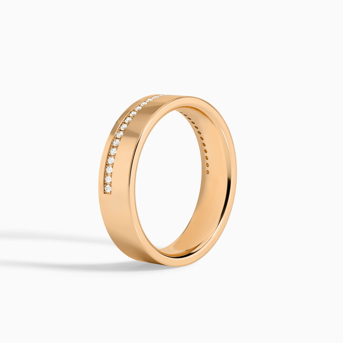 Half Channel Set Flat Edge Diamond Wedding Band in 14K Rose Gold
