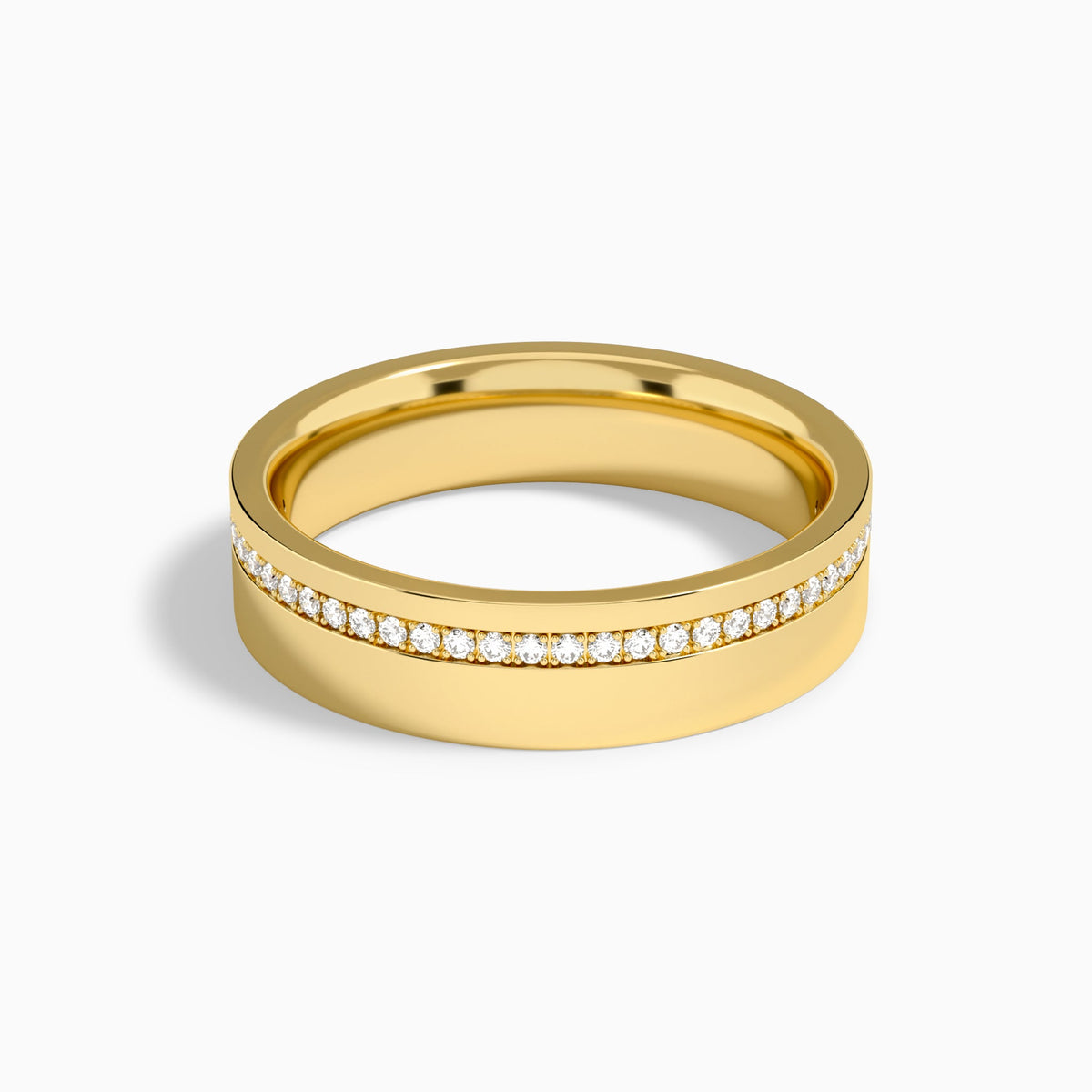 Half Channel Set Flat Edge Diamond Wedding Band in 18K Yellow Gold