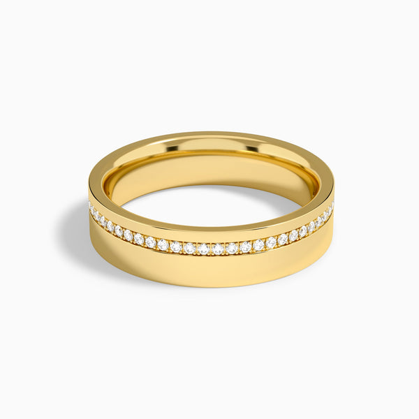 Half Channel Set Flat Edge Diamond Wedding Band in 18K Yellow Gold