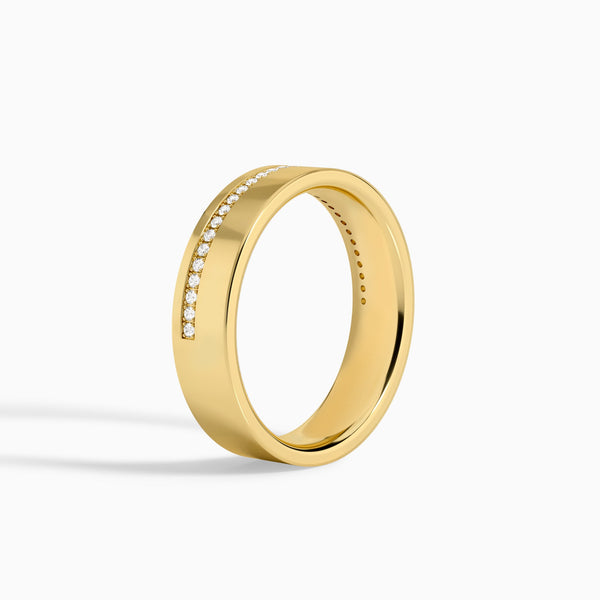 Half Channel Set Flat Edge Diamond Wedding Band in 18K Yellow Gold
