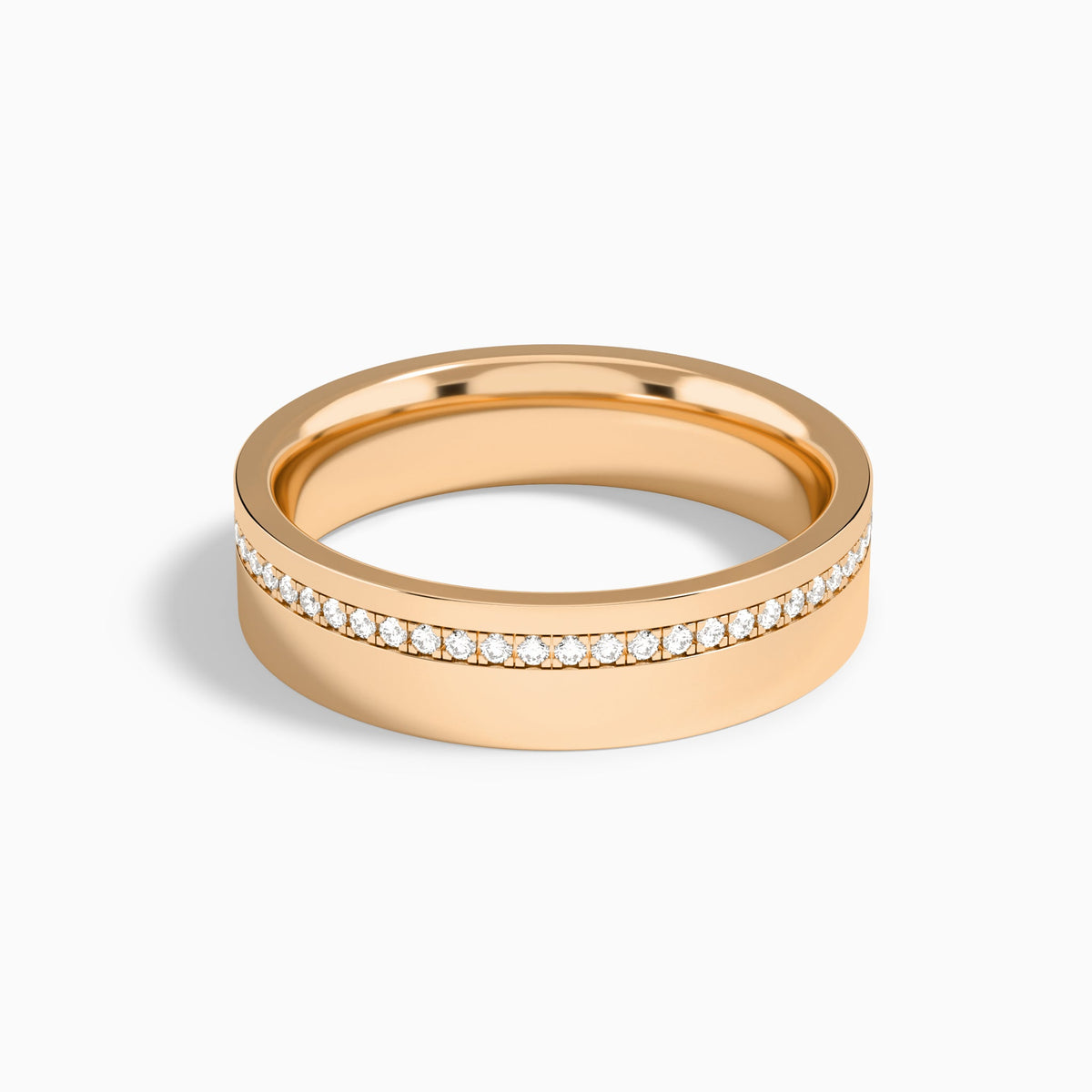 Channel Set Flat Edge Eternity Diamond Wedding Band in 14K Rose Gold